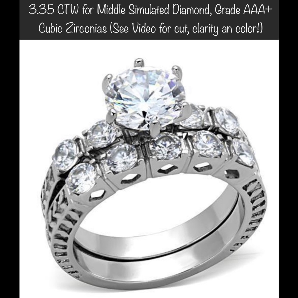 💎ONE LEFT sz 8💎Engagement Ring 3.35 TCW Middle Stone & Matching Wedding Band - Picture 5 of 10